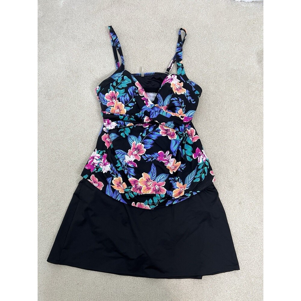 Lands’ End Women Floral Tankini Set Twist Front Top 14 Swim Skirt Set 14 Petite